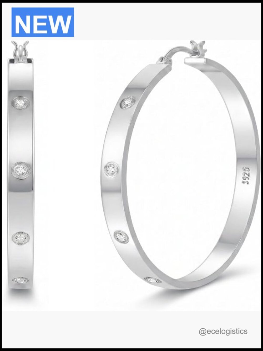 5mm Wide Post Hoop Earrings Hypoallergenic Lightweight Large CZ Hoops for